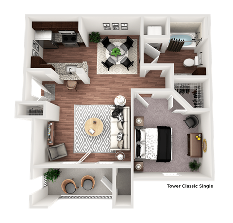 Floor plan for 1 bed, 1 bath, 786 sqft